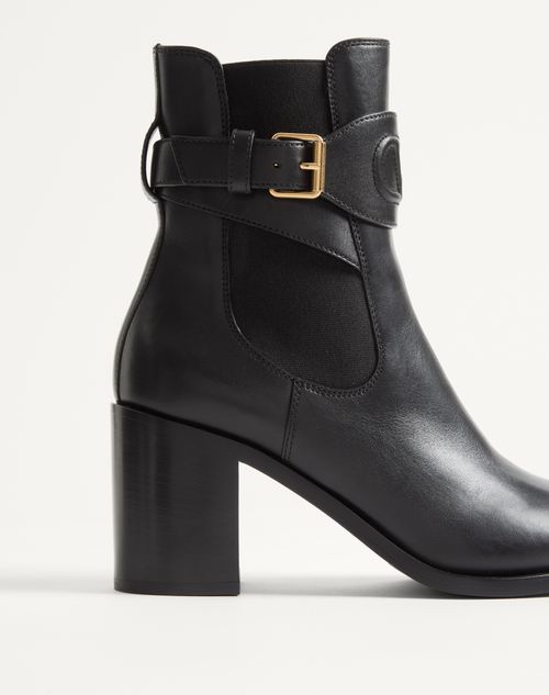 Valentino Garavani - Vlogo Embossed Calfskin Ankle Boot 75mm - Black - Woman - Boots And Ankle Boots