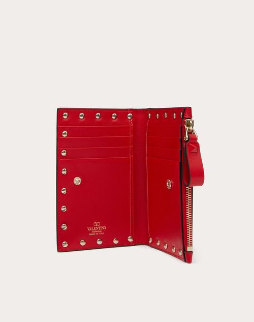 Rockstud Calfskin Cardholder With Zip for Woman in Pink Pp