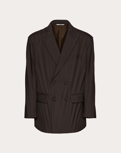Valentino - Pleated Technical Nylon Double-breasted Jacket - Ebony - Man - Coats And Blazers