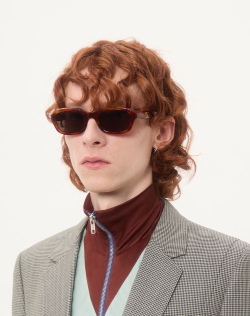 Valentino - Rectangular Acetate Eyewear - Havana/brown - Unisex - Eyewear