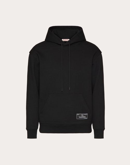 Valentino - Sweat-shirt À Capuche En Coton Technique Avec Étiquette Couture Maison Valentino - Noir - Homme - T-shirts Et Sweat-shirts