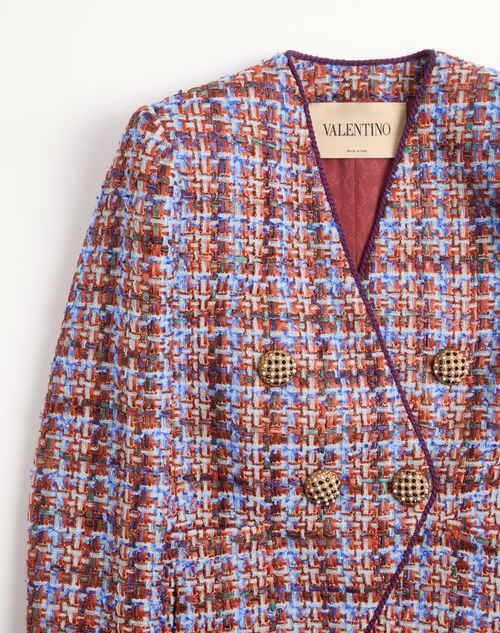 Valentino - Valentino Double-breasted Jacket In Multicolour Frayed Tweed - Multicolour - Woman - Jackets And Blazers