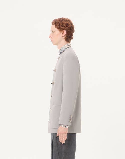 Valentino - Valentino Diagonal Wool Jacket With Embroidered Frog Closures - Light Grey - Man - Coats And Blazers