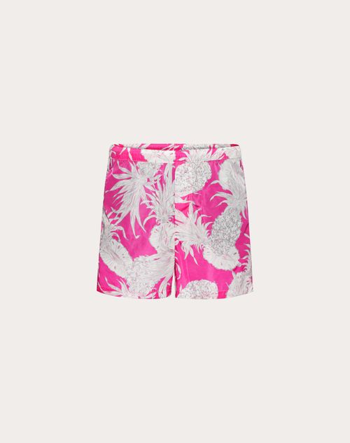 Valentino - Costume Da Bagno In Nylon Con Stampa Pineapple - Rosa/bianco - Uomo - Shelf - Mrtw Sunsurf