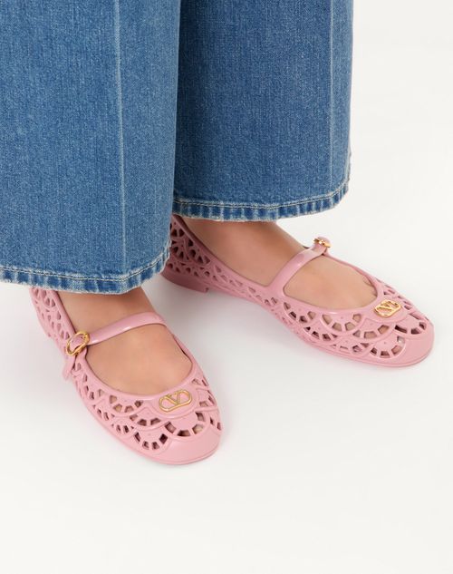 Valentino Garavani - Ondette Rubber Ballerina With Scallop Pattern 05mm - Pink - Woman - Ballerinas