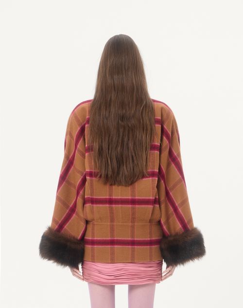 Valentino - Peacoat In Macro Finestra With Shearling - Biscuit/cherry Red - Woman - Jackets And Blazers