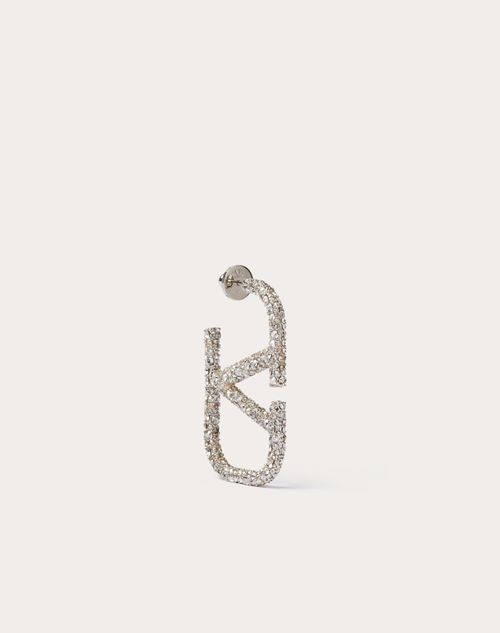 Valentino Garavani - Vlogo Signature Earrings In Metal And Swarovski® Crystals. - Palladium - Woman - Accessories