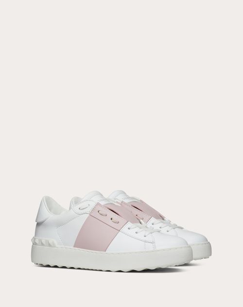 Open Sneaker In Calfskin Leather Woman in White/water Rose | Valentino US