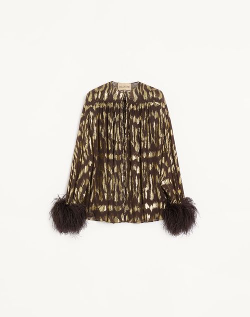 Valentino - Shirt In Gattocivetta Fauve Éclat Lurex Jacquard - Brown/gold - Woman - Shirts And Tops