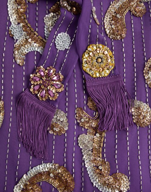 Valentino - Embroidered Chiffon Dress With Feathers - Purple - Woman - Dresses