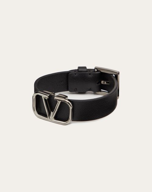 Medicin Editor snave Vlogo Signature Leather Bracelet for Man in Black | Valentino US