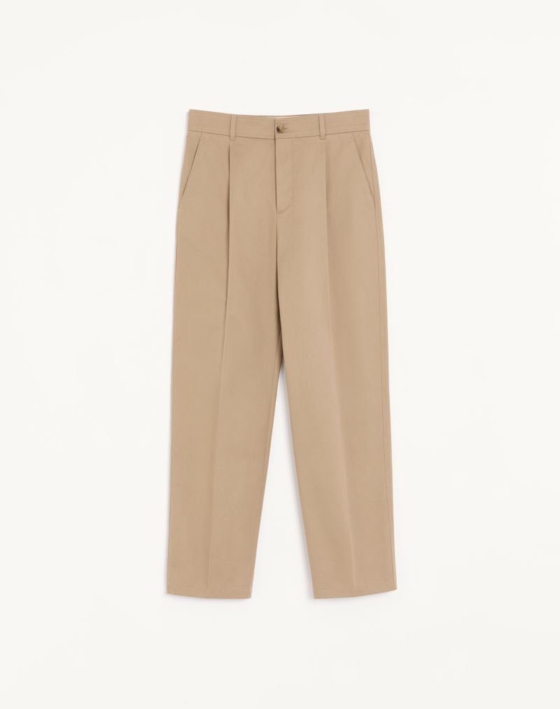 Pantalon Gabardine Coton Broderie VLogo Beige — Valentino