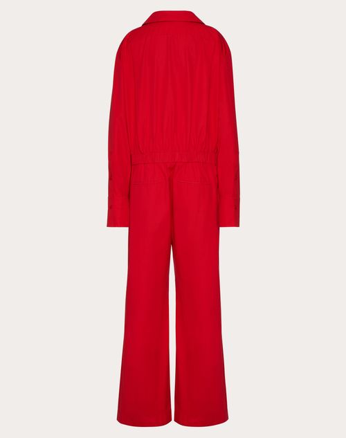 Valentino - Compact Popeline Jumpsuit - Red - Woman - Dresses