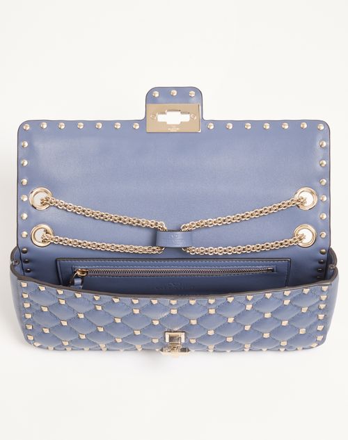 Valentino Garavani - Bolso De Hombro Mediano Valentino Garavani Rockstud Spike De Cabritilla - Dusk Blue - Mujer - Bolsos De Hombro