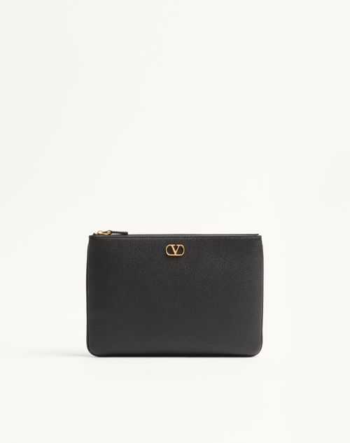 Valentino Garavani - Vlogo Signature Clutch Aus Genarbtem Kalbsleder - Schwarz - Frau - Pochetten