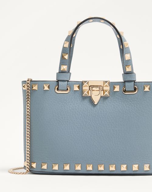Valentino Garavani - Rockstud Mini Shopping Bag In Grainy Calfskin - Stone - Woman - Totes