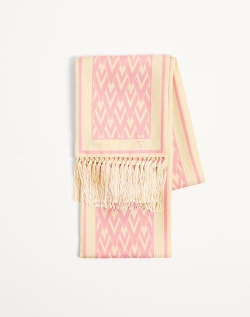 Valentino Garavani - Toute La V Silk Bandeau Scarf - Cream/pink - Woman - Shelf - Soft Scarves