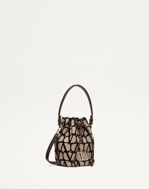 Valentino Garavani - Mini Vlogo Signature Bucket Bag In Toile Iconographe - Natural/black/fondant - Woman - Shoulder Bags