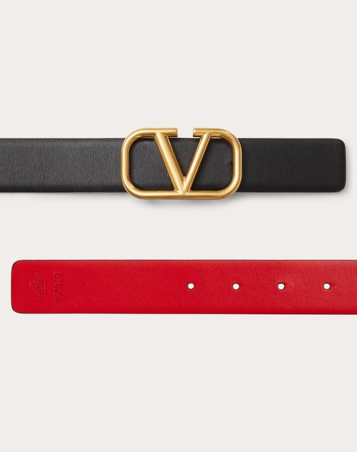 Reversible Vlogo Signature Belt In Glossy Calfskin 30 Mm for Woman in  Black/pure Red