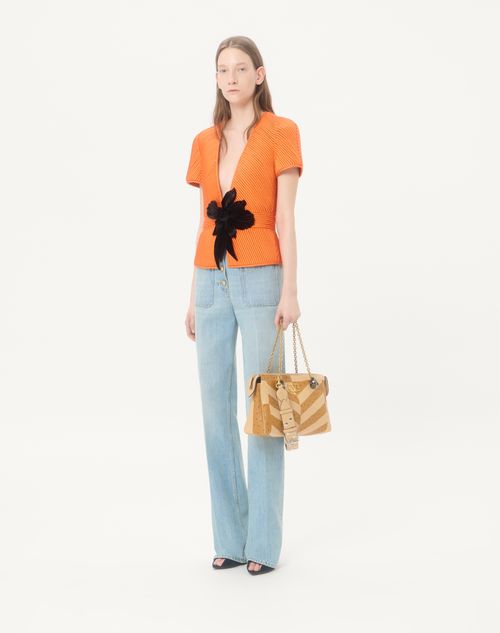 Valentino Garavani - Valentino Garavani Panthea Medium Shoulder Bag In Ostrich And Nappa Leather With A Chevron Pattern - Tobacco/gold Beige - Woman - Shoulder Bags