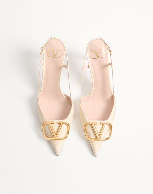 Valentino Garavani - Décolleté Slingback Vlogo Signature In Vitello Stampato 80mm - Burro - Donna - Décolleté