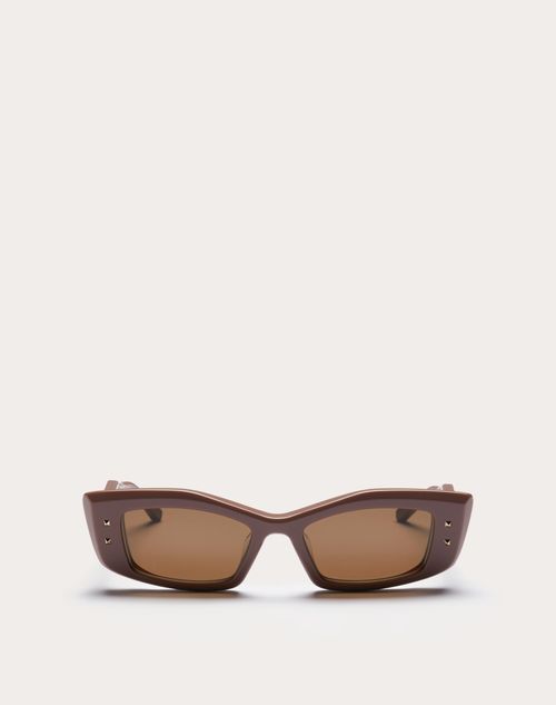 Valentino - V - Marco Rectangular De Acetato - Marrón Oscuro/marrón Oscuro - Mujer - Gafas De Sol