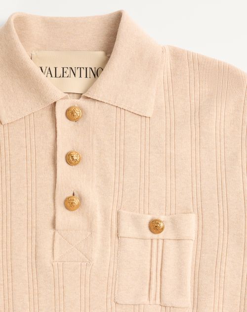 Valentino - Long-sleeved Ribbed Cotton Polo Shirt - Cream - Man - Knitwear