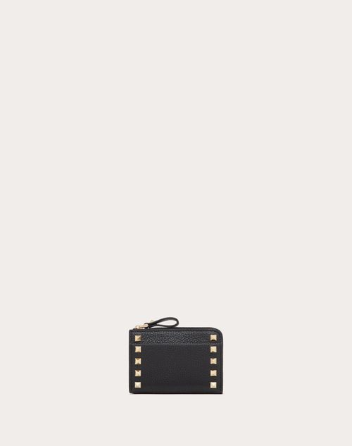 Valentino Garavani - Rockstud Card Holder In Grainy Calfskin With Key Chain - Black - Woman - Wallets And Small Leather Goods