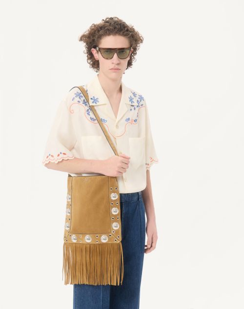 Valentino - Valentino Linen Bowling Shirt In San Gallo With Vlogo Embroidery - Latte - Man - Shirts