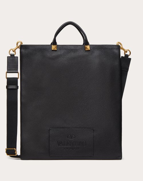 Valentino Garavani - Valentino Garavani Identity Flat Leather Tote Bag - Black - Man - Man Bags & Accessories Sale