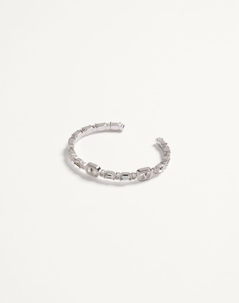 Valentino Garavani Ovalette Cuff Bracelet In Metal With Swarovski Crystals Woman Rhodium/Crystal S