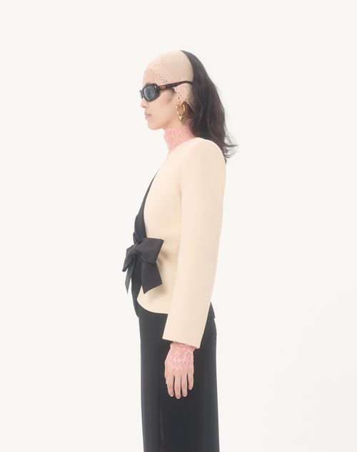 Valentino - Wool Crepe Jacket With Contrasting Bow - Black/birch - Woman - Jackets And Blazers