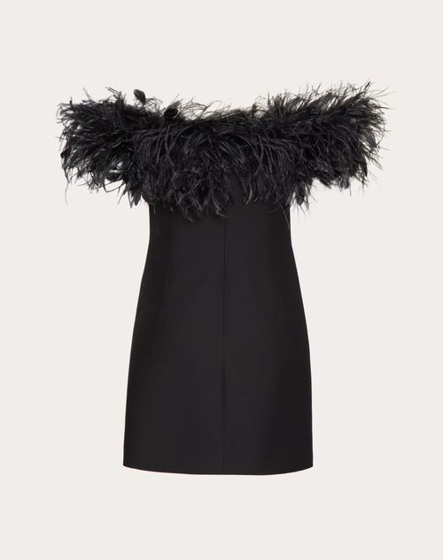 Valentino - Crepe Couture Dress With Feather Embroidery - Black - Woman - Woman Ready To Wear Sale