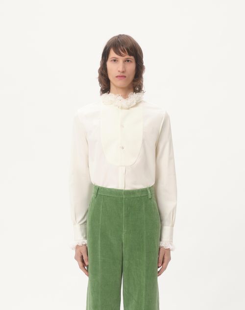 Cotton Shirt With Plastron And Ruffles for Man in Ivory