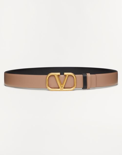 Valentino Garavani - Reversible Vlogo Signature Belt In Glossy Calfskin 30 Mm - Smokey Brown/black - Woman - Belts - Accessories