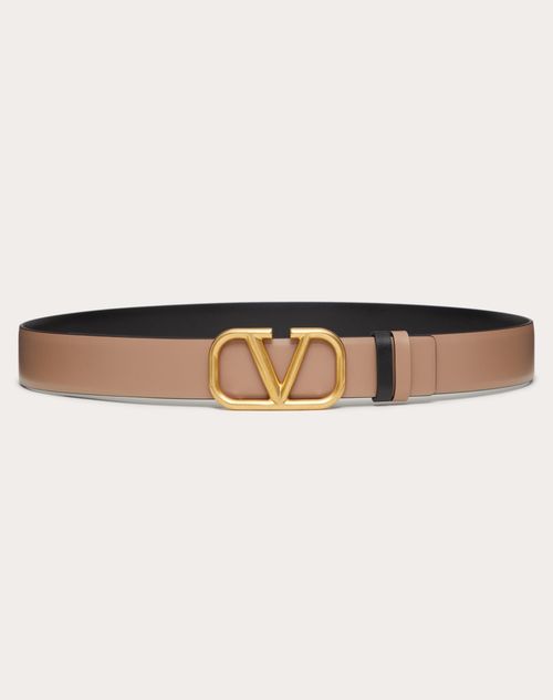 Valentino Garavani - Reversible Vlogo Signature Belt In Glossy Calfskin 30 Mm - Smokey Brown/black - Woman - Belts