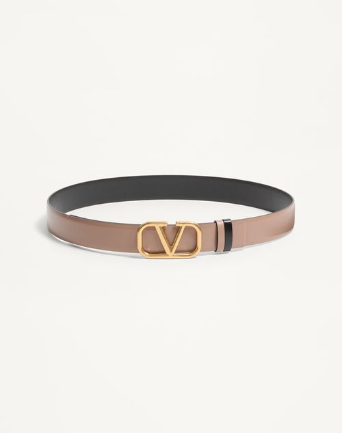 Valentino Garavani - Reversible Vlogo Signature Belt In Glossy Calfskin 30 Mm - Smokey Brown/black - Woman - Belts