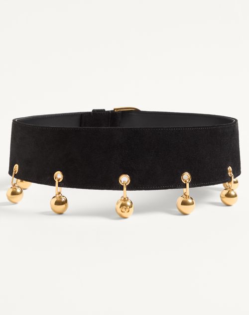 Valentino Garavani - Vlogo Signature Suede Belt 65 Mm - Black - Woman - Belts - Accessories