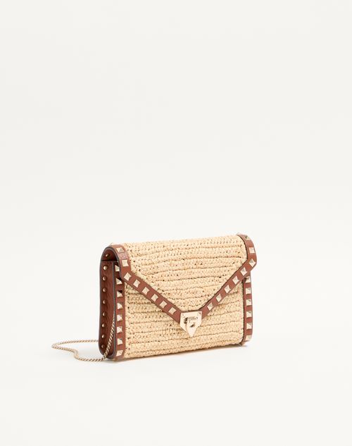 Valentino Garavani - Mini Rockstud Raffia Shoulder Bag - Natural/saddle Brown - Woman - Valentino Garavani Rockstud Mini Bags & Slg New