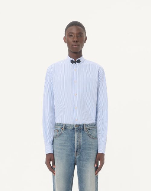 Valentino - Camicia A Maniche Lunghe Valentino In Cotone A Righe Con Alamaro - Azzurro - Uomo - Camicie