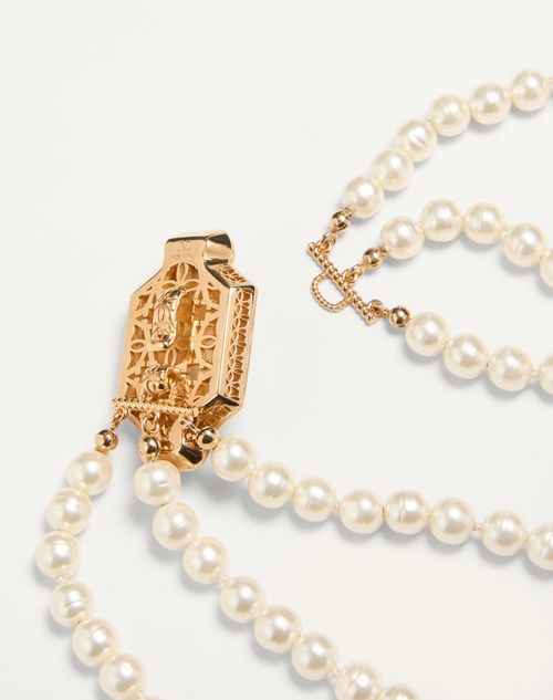 Valentino Garavani - Pas Plus Necklace In Metal, Enamel, Resin, Pearls And Swarovski® Crystals - Cream/black/gold - Woman - Fashion Jewelry