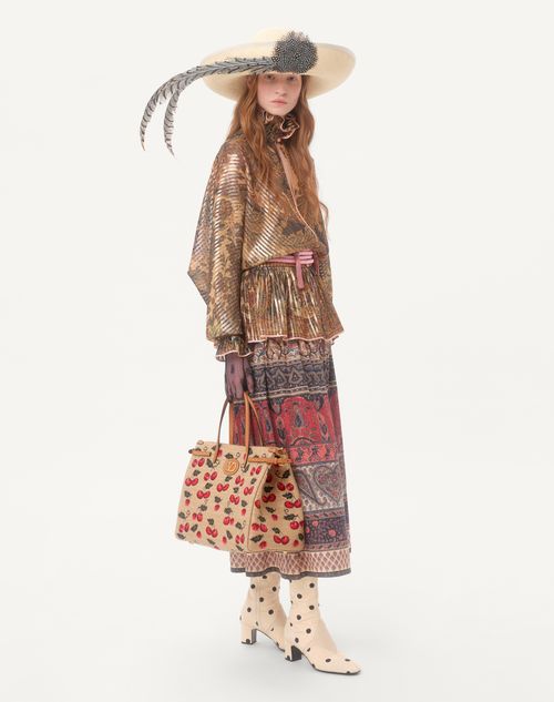 Valentino Garavani - Bolso De Compras Mediano Valentino Garavani Antibes De Rafia Jacquard Con Motivo Cherryfic - Natural/rojo - Mujer - Bolsos
