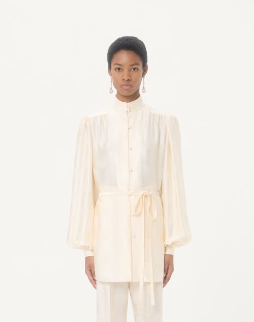 Valentino - Chemise Rayée À Pois Façon Jacquard - Ivoire - Femme - Chemises Et Tops