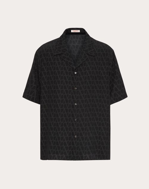 Valentino - Bowlinghemd Aus Seide Mit Toile Iconographe-aufdruck - Schwarz - Mann - Hemden