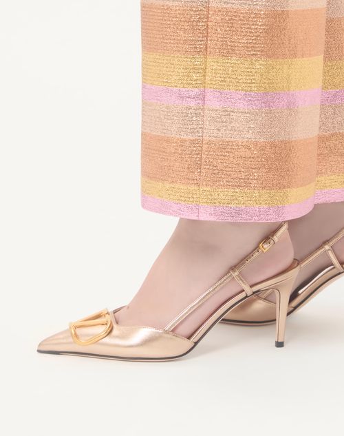 Valentino Garavani - Vlogo Signature Slingback Pump In Laminated Nappa Leather 80mm - Champagne - Woman - Pumps And Slingbacks