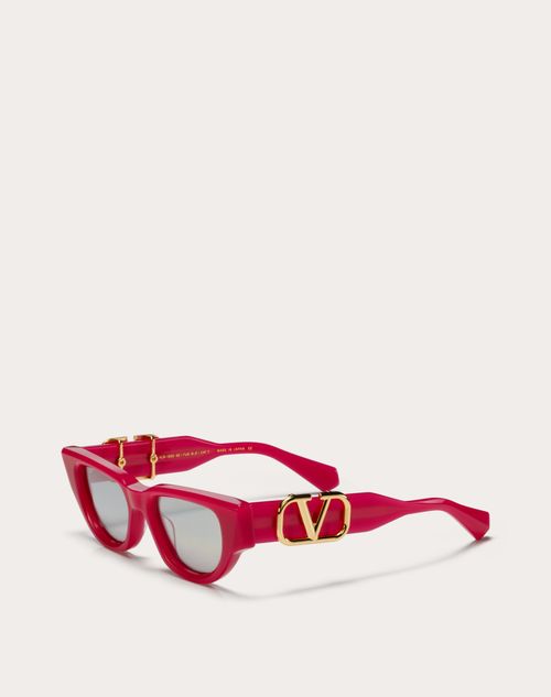 Valentino - Ii - Lunettes Œil-de-chat En Acétate Avec Ornement Vlogo - Fuchsia/silver - Femme - Lunettes De Soleil