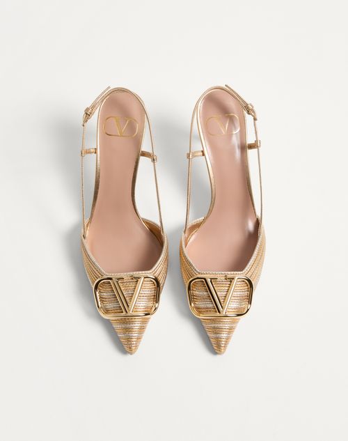 Valentino Garavani - Décolleté Slingback Vlogo Signature Metalizzato Con Ricamo Cornely 80mm - Oro - Donna - Décolleté
