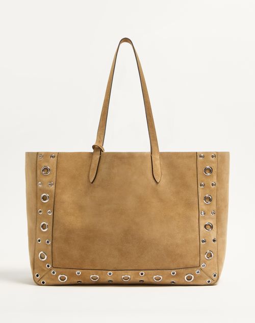 Valentino Garavani - Valentino Garavani Nellcôte Large Suede Shopping Bag - Havana Beige - Man - Totes