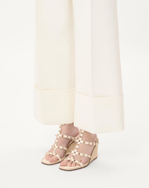 Valentino Garavani - Rockstud Wedge Sandal In Calfskin With Cornely Embroidery 80mm - Ivory - Woman - Espadrilles - Shoes