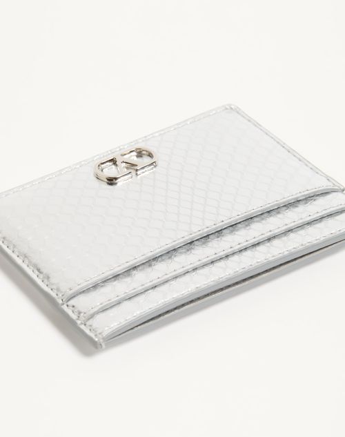 Valentino Garavani - Valentino Garavani Vlogo Signature Cardholder In Laminated Ayers - Silver - Woman - Wallets And Small Leather Goods